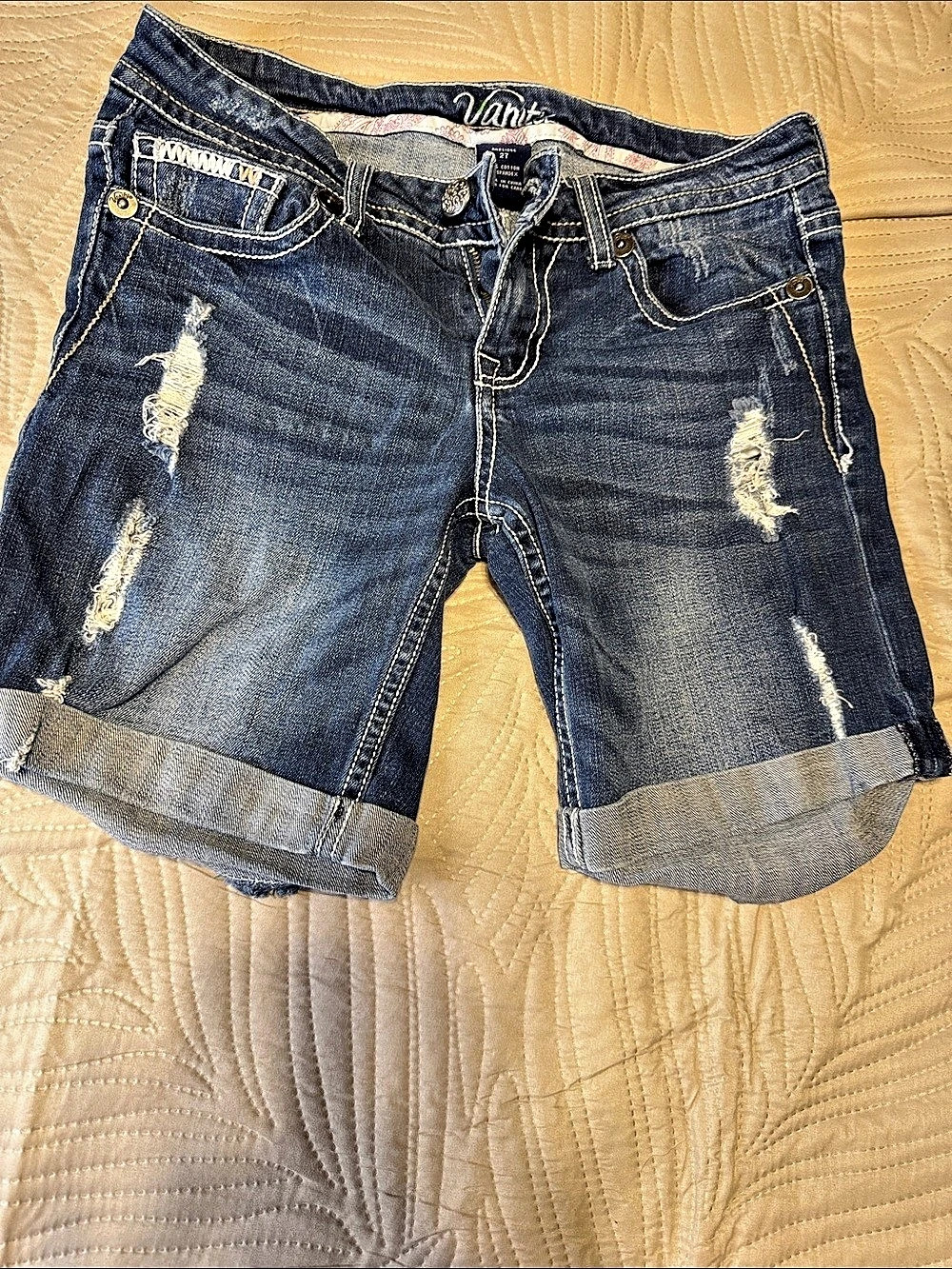 Vanity Premium Denim Shorts Distressed Denim Shorts in Blue Waist 27 EU. Sz 4 US
